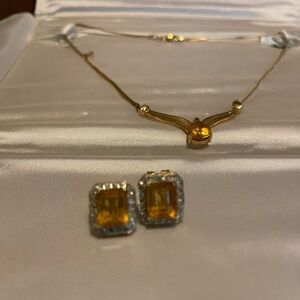 Citrine Pendant necklace with emerald cut earrings